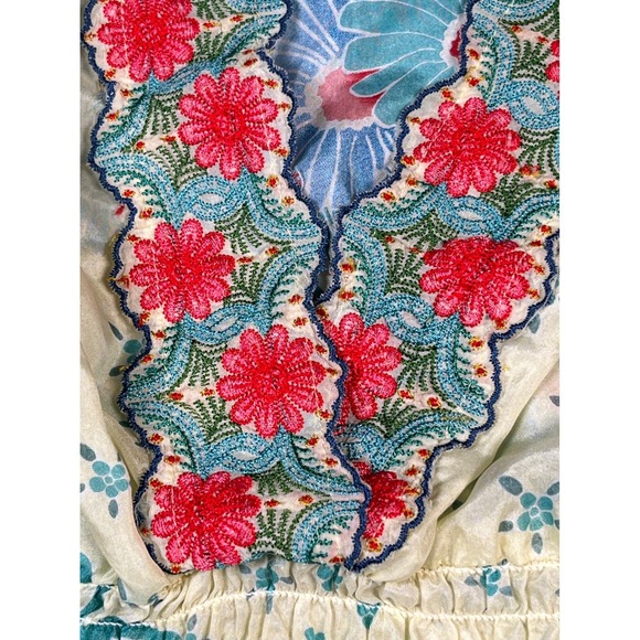 Sundance Silk Floral Embroidered V Neck Tunic Top Blouse Womens XS - Picture 5 of 8